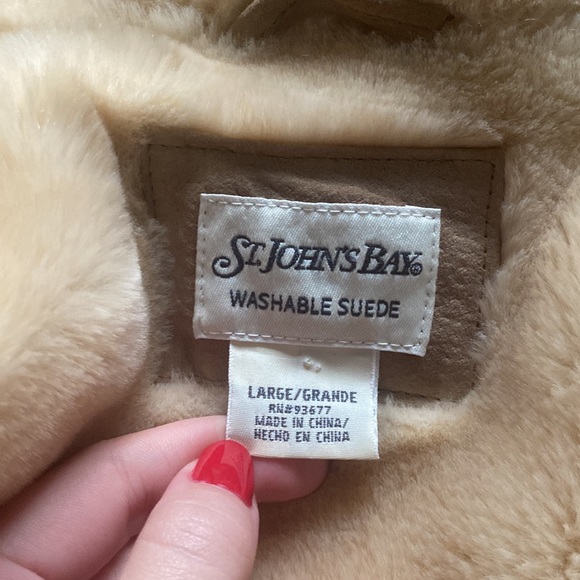 Beautiful St John’s Bay Pennylane Suede Large Tan 100% Leather Warm Winter Coat - Picture 10 of 11